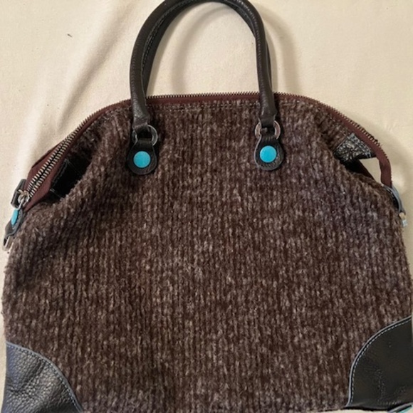 GABS Brown Patchwork Pony Fur  Fabric Tote Convertible - Picture 3 of 5